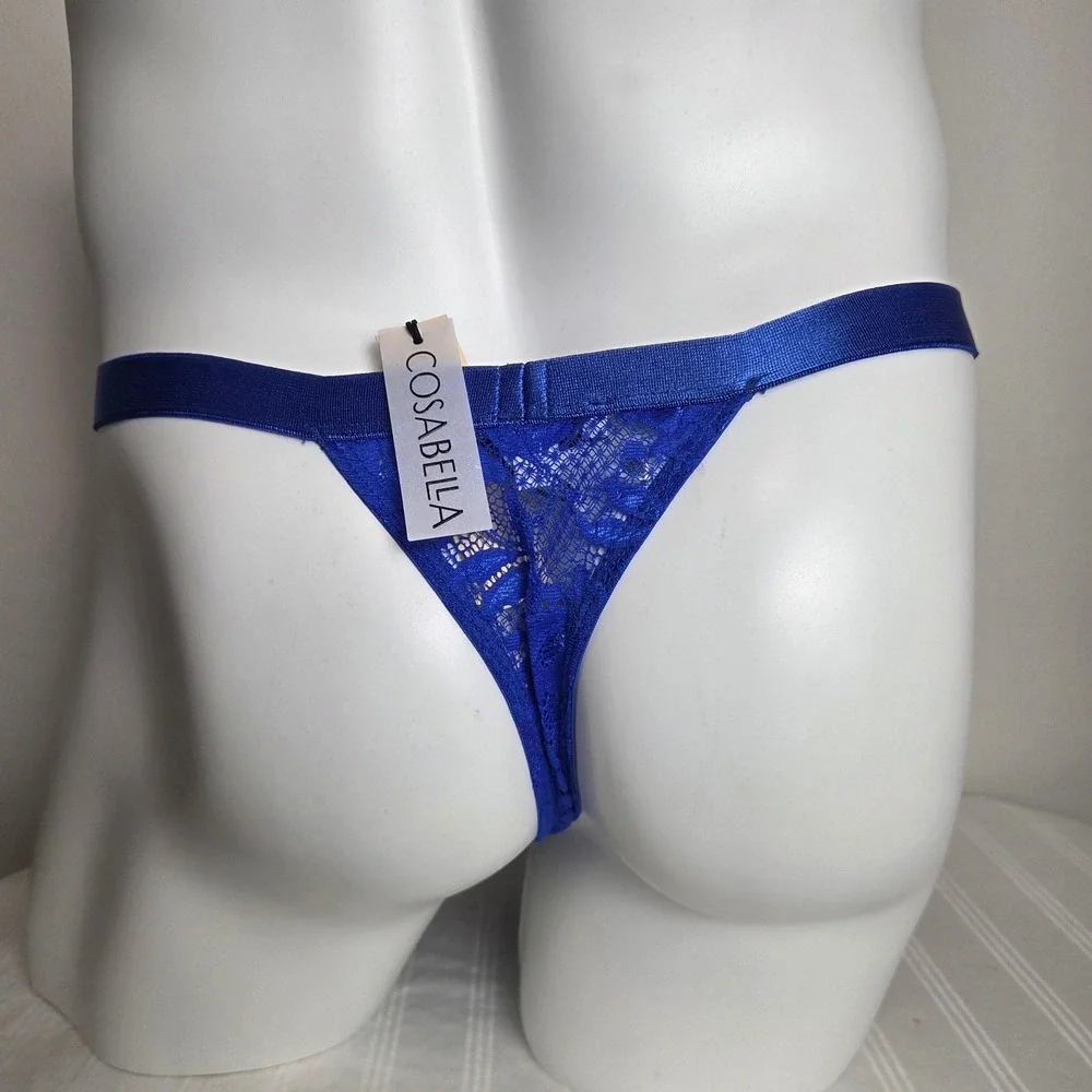 Cosabella Italian Never Say Never Mens G-String Royal Blue Floral Lace Thong